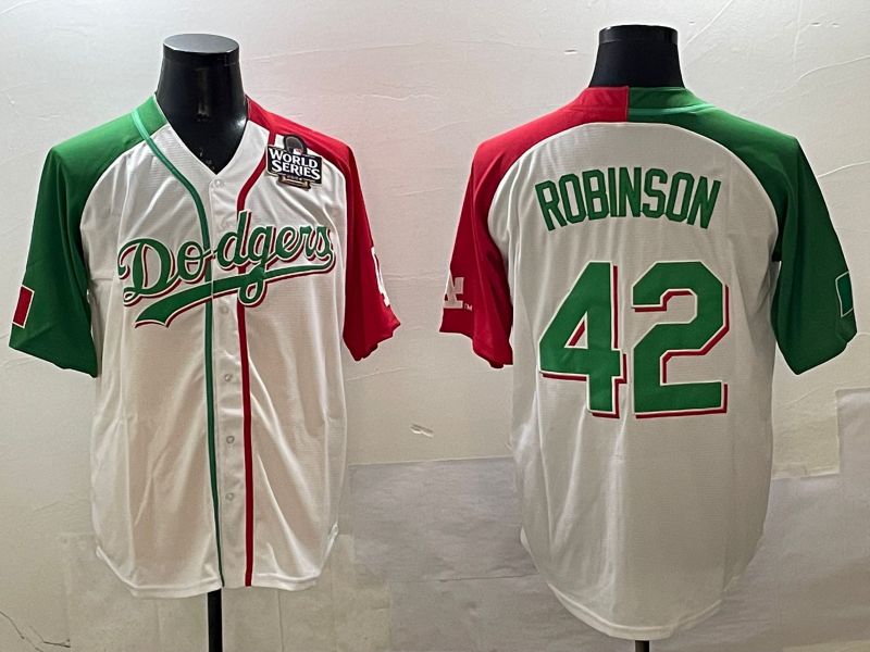 Men Los Angeles Dodgers #42 Robinson White Green Game 2025 Nike MLB Jersey style 2